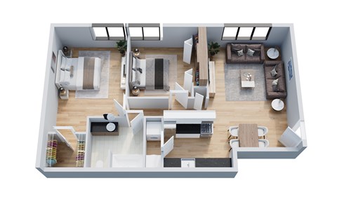 Floor plan for 2 beds, 1 bath, 944 sqft